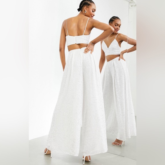 ASOS Edition Bridal Sequin Wide Leg Pants, L size 10 - Picture 2 of 6